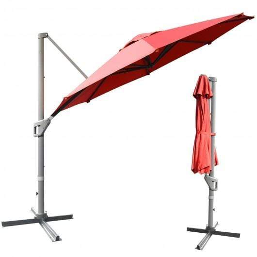 StarWood Rack Home & Garden 11ft Patio Offset Umbrella with 360° Rotation and Tilt System-Wine