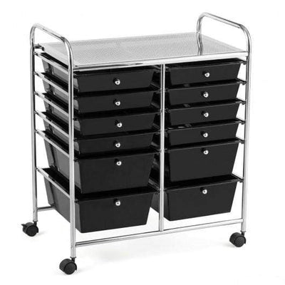 StarWood Rack Home & Garden 12 Drawers Rolling Cart Storage Scrapbook Paper Organizer Bins-Black