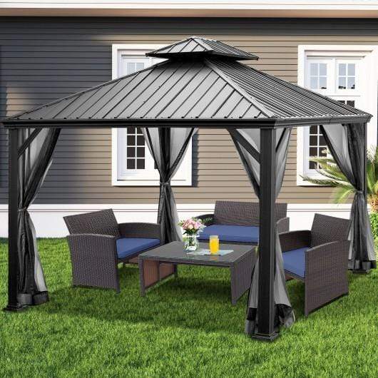 StarWood Rack Home & Garden 12 x 10 Feet Hardtop Gazebo 2-tier Outdoor Galvanized Steel Canopy-Gray