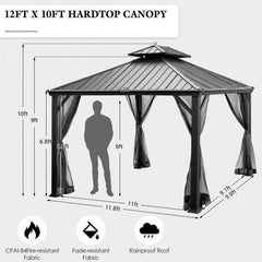 StarWood Rack Home & Garden 12 x 10 Feet Hardtop Gazebo 2-tier Outdoor Galvanized Steel Canopy-Gray