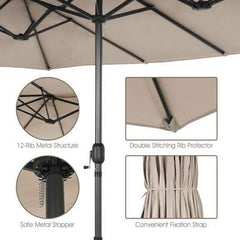 StarWood Rack Home & Garden 15 Feet Double-Sided Patio Umbrellawith 12-Rib Structure-Beige