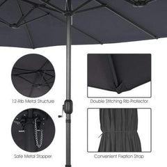 StarWood Rack Home & Garden 15 Feet Double-Sided Patio Umbrellawith 12-Rib Structure-Gray