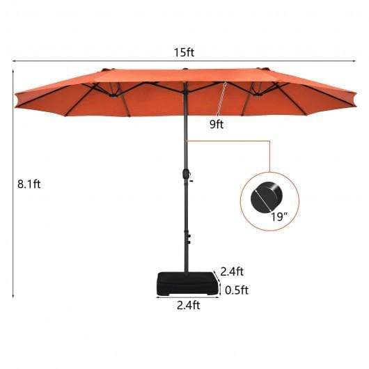 StarWood Rack Home & Garden 15 Feet Double-Sided Patio Umbrellawith 12-Rib Structure-Orange