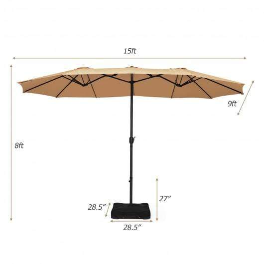 StarWood Rack Home & Garden 15 Foot Extra Large Patio Double Sided Umbrella with Crank and Base-Beige