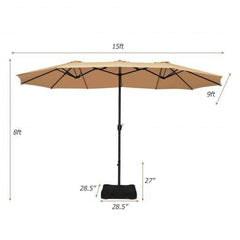 StarWood Rack Home & Garden 15 Foot Extra Large Patio Double Sided Umbrella with Crank and Base-Beige