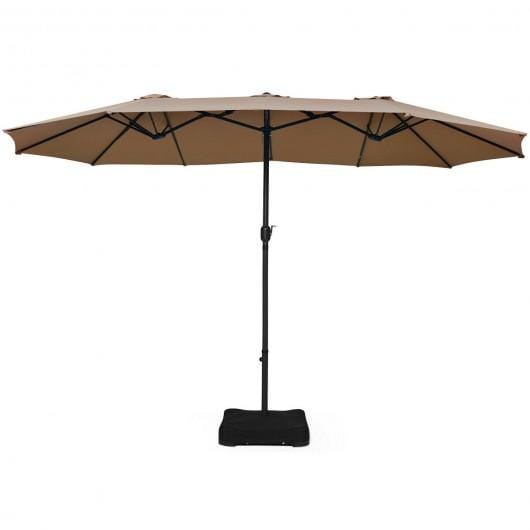 StarWood Rack Home & Garden 15 Foot Extra Large Patio Double Sided Umbrella with Crank and Base-Tan