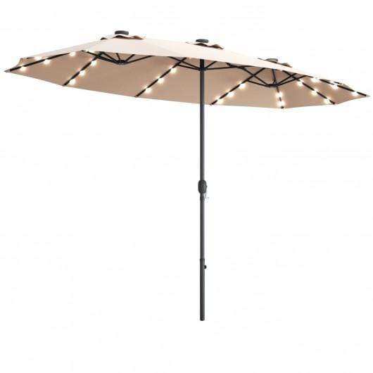 Starwood Rack Home & Garden 15 Ft Patio LED Crank Solar Powered 36 Lights  Umbrella without Weight Base-Beige