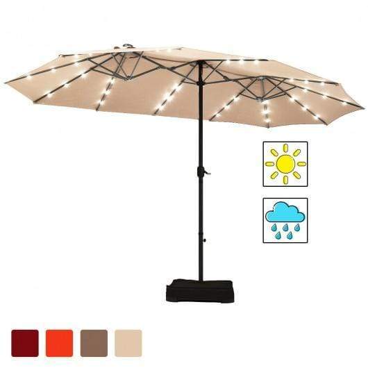 StarWood Rack Home & Garden 15 Ft Solar LED Patio Double-sided Umbrella Market Umbrella with Weight Base-Beige
