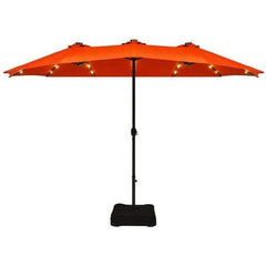 StarWood Rack Home & Garden 15 Ft Solar LED Patio Double-sided Umbrella Market Umbrella with Weight Base-Orange