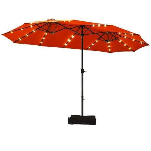 StarWood Rack Home & Garden 15 Ft Solar LED Patio Double-sided Umbrella Market Umbrella with Weight Base-Orange