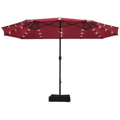StarWood Rack Home & Garden 15 Ft Solar LED Patio Double-sided Umbrella Market Umbrella with Weight Base-Red