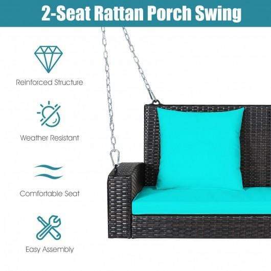 StarWood Rack Home & Garden 2-Person Patio Rattan Porch Swing with Cushions-Turquoise