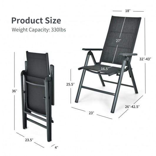 StarWood Rack Home & Garden 2PCS Patio Folding Dining Chairs Aluminum Padded Adjustable Back-Gray