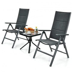 StarWood Rack Home & Garden 2PCS Patio Folding Dining Chairs Aluminum Padded Adjustable Back-Gray