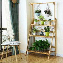 Starwood Rack Home & Garden 3 Tiers Bamboo Hanging Folding Plant Shelf Stand