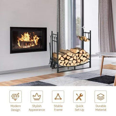 StarWood Rack Home & Garden 30 Inch Firewood Rack with 4 Tool Set Kindling Holders for Indoor and Outdoor