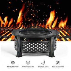 StarWood Rack Home & Garden 32" 3 in 1 Round Outdoor Fireplace with BBQ Grill and High-temp Resistance Finish