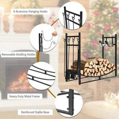 StarWood Rack Home & Garden 36 Inch Fireplace Log Holder with Kindling Holders and Shovel