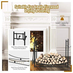 StarWood Rack Home & Garden 36 Inch Fireplace Log Holder with Kindling Holders and Shovel