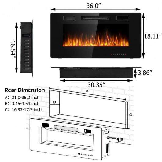 Starwood Rack Home & Garden 36" Recessed Ultra Thin Wall Mounted Electric Fireplace with 12 Flame Colors
