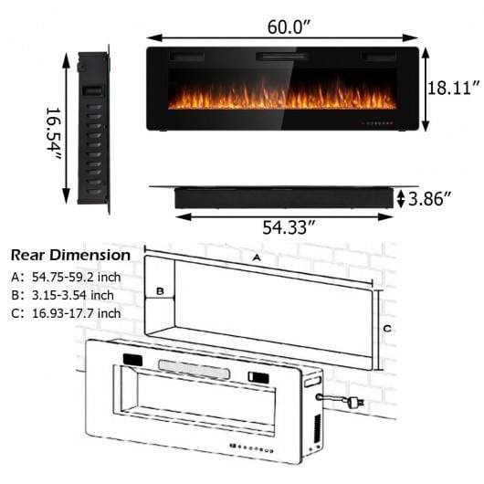 StarWood Rack Home & Garden 60" Recessed Ultra Thin Mounted Wall Electric Fireplace