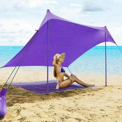 Starwood Rack Home & Garden 7' x 7' Family Beach Tent Canopy Sunshade w- 4 Poles-Purple