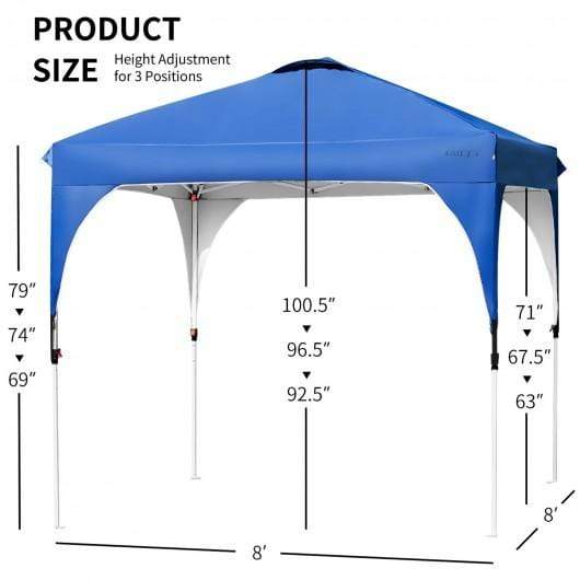 StarWood Rack Home & Garden 8' x 8' Outdoor Pop Up Tent Canopy Camping Sun Shelter with Roller Bag-Blue