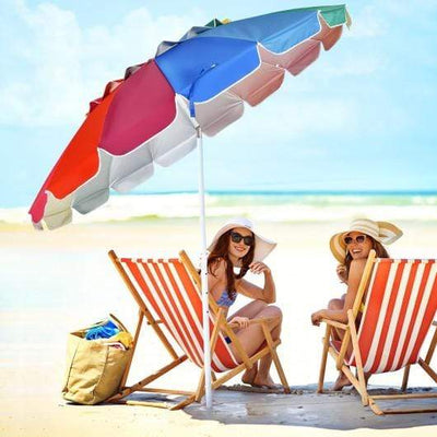 StarWood Rack Home & Garden 8FT Portable Beach Umbrella with Sand Anchor and Tilt Mechanism for Garden and Patio-Multicolor