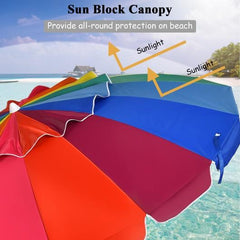 StarWood Rack Home & Garden 8FT Portable Beach Umbrella with Sand Anchor and Tilt Mechanism for Garden and Patio-Multicolor