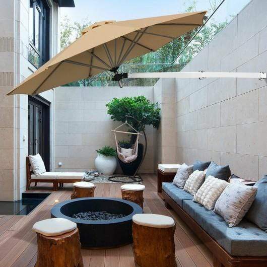 Starwood Rack Home & Garden 8ft Wall-Mounted Telescopic Folding Tilt Aluminum Sun Shade Umbrella-Beige