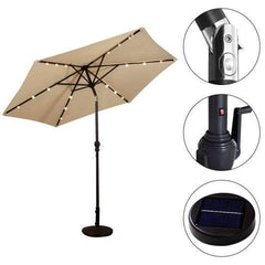 StarWood Rack Home & Garden 9FT Patio Solar Umbrella LED Patio Market Steel Tilt W- Crank Outdoor New-beige