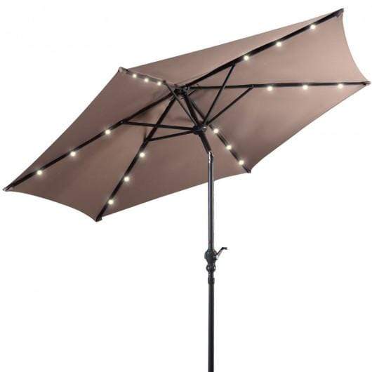 StarWood Rack Home & Garden 9FT Patio Solar Umbrella LED Patio Market Steel Tilt W- Crank Outdoor New-Tan