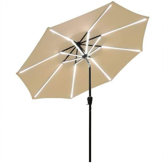 StarWood Rack Home & Garden 9Ft Solar LED Market Umbrella with Aluminum Crank Tilt 16 Strip Lights-Beige