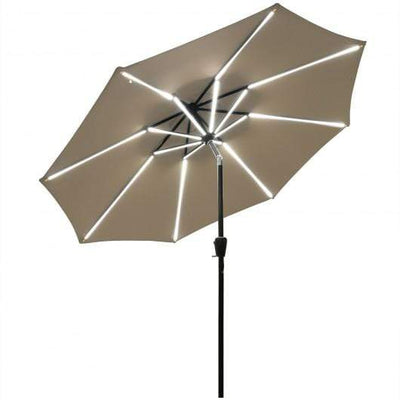 StarWood Rack Home & Garden 9Ft Solar LED Market Umbrella with Aluminum Crank Tilt 16 Strip Lights-Tan