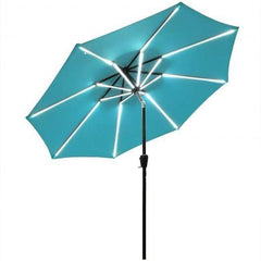 StarWood Rack Home & Garden 9Ft Solar LED Market Umbrella with Aluminum Crank Tilt 16 Strip Lights-Turquoise