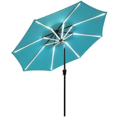 StarWood Rack Home & Garden 9Ft Solar LED Market Umbrella with Aluminum Crank Tilt 16 Strip Lights-Turquoise