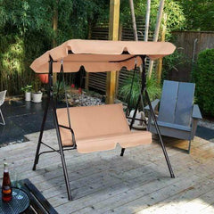 Starwood Rack Home & Garden Loveseat Cushioned Patio Steel Frame Swing Glider -Beige