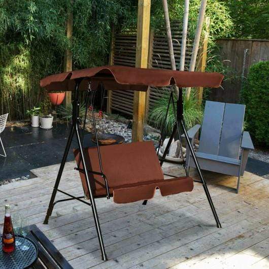 Starwood Rack Home & Garden Loveseat Cushioned Patio Steel Frame Swing Glider-Coffee
