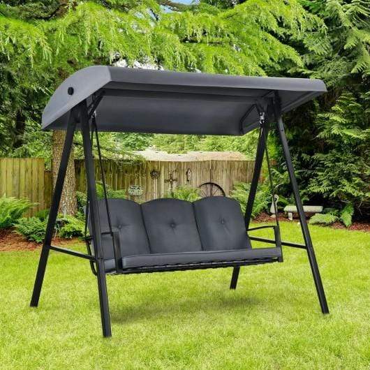 StarWood Rack Home & Garden Outdoor 3-Seat Porch Swing with Adjust Canopy and Cushions-Gray