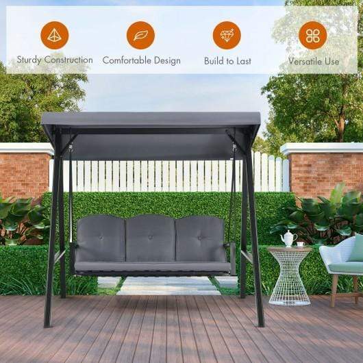 StarWood Rack Home & Garden Outdoor 3-Seat Porch Swing with Adjust Canopy and Cushions-Gray