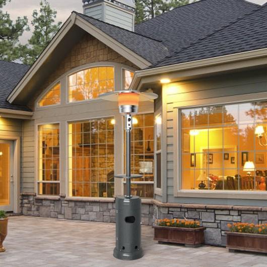 StarWood Rack Home & Garden Outdoor Heater Propane Standing LP Gas Steel with Table & Wheels-Gray