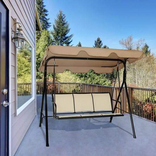 Starwood Rack Home & Garden Outdoor Patio Swing Canopy 3 Person Canopy Swing Chair-Brown
