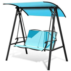 Starwood Rack Home & Garden Outdoor Porch Steel Hanging 2-Seat Swing Loveseat with Canopy-Turquoise