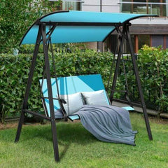 Starwood Rack Home & Garden Outdoor Porch Steel Hanging 2-Seat Swing Loveseat with Canopy-Turquoise