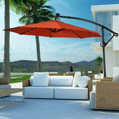 Starwood Rack Outdoor Umbrellas & Sunshades 10 ft 360° Rotation Solar Powered LED Patio Offset Umbrella without Weight Base-Orange