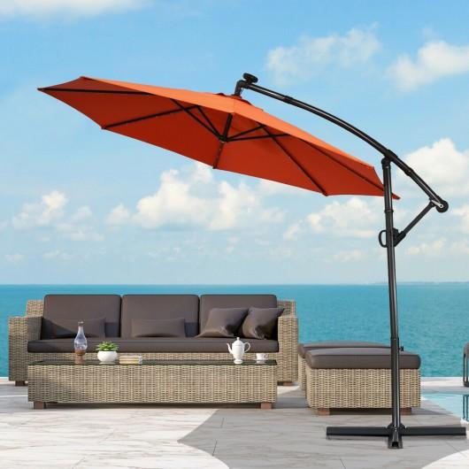 Starwood Rack Outdoor Umbrellas & Sunshades 10 ft 360° Rotation Solar Powered LED Patio Offset Umbrella without Weight Base-Orange
