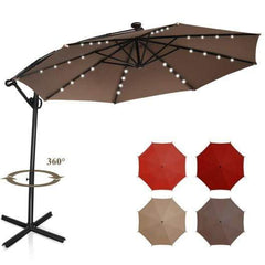 Starwood Rack Outdoor Umbrellas & Sunshades 10 ft 360° Rotation Solar Powered LED Patio Offset Umbrella without Weight Base-Tan