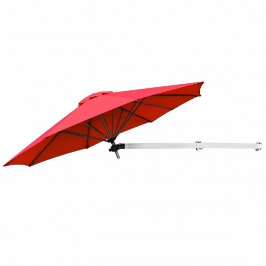 Starwood Rack Outdoor Umbrellas & Sunshades 8ft Wall-Mounted Telescopic Folding Tilt Aluminum Sun Shade Umbrella-Burgundy