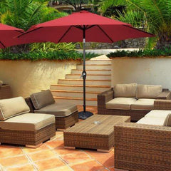Starwood Rack Outdoor Umbrellas & Sunshades 9' Solar LED Lighted Patio Market Umbrella Tilt Adjustment Crank Lift -Burgundy
