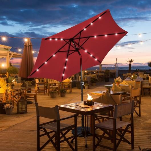 Starwood Rack Outdoor Umbrellas & Sunshades 9' Solar LED Lighted Patio Market Umbrella Tilt Adjustment Crank Lift -Burgundy